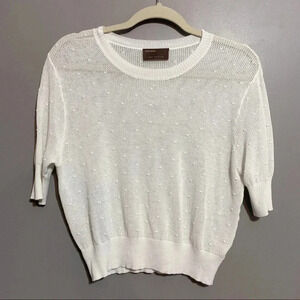 Kerisma White Cropped Shortsleeve Semi Sheer Knit Top Size M/L